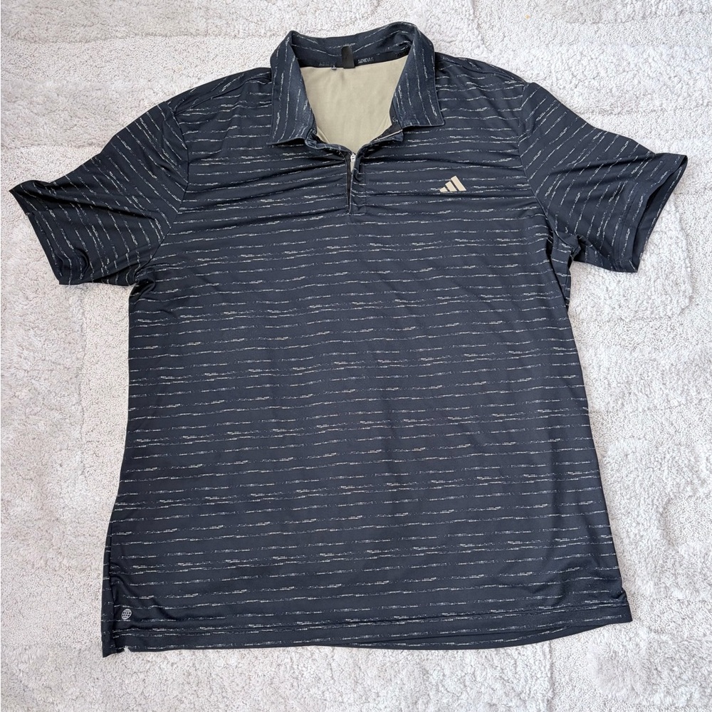 ADIDAS MEN'S BLACK & GREY STRIPE ZIP GOLF POLO SHIRT XL - Picture 2 of 5